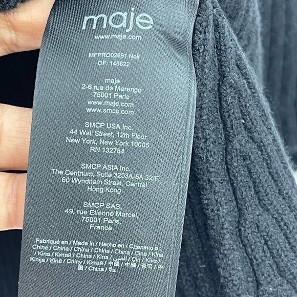 Maje Rimosala Rib-Knit Mini Dress Banded waist Black Size 8 NWT - Picture 9 of 10